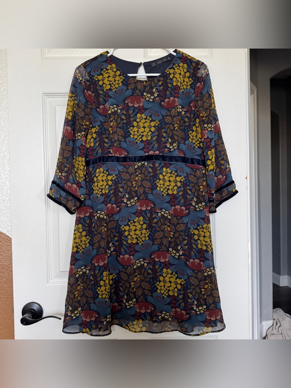 Zara Trafaluc floral Mini Dress In Teal, Mustard and Rose Size L
